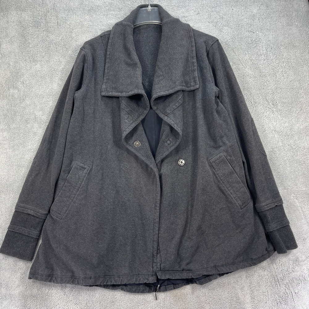 Lululemon Gratitude Wrap Sweater Jacket Women 12 Charcoal Gray Thumbhole Sleeve